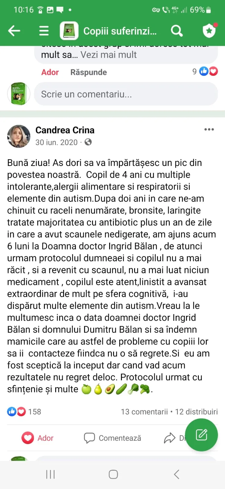 Mărturie din grupul de Facebook (captură 29)