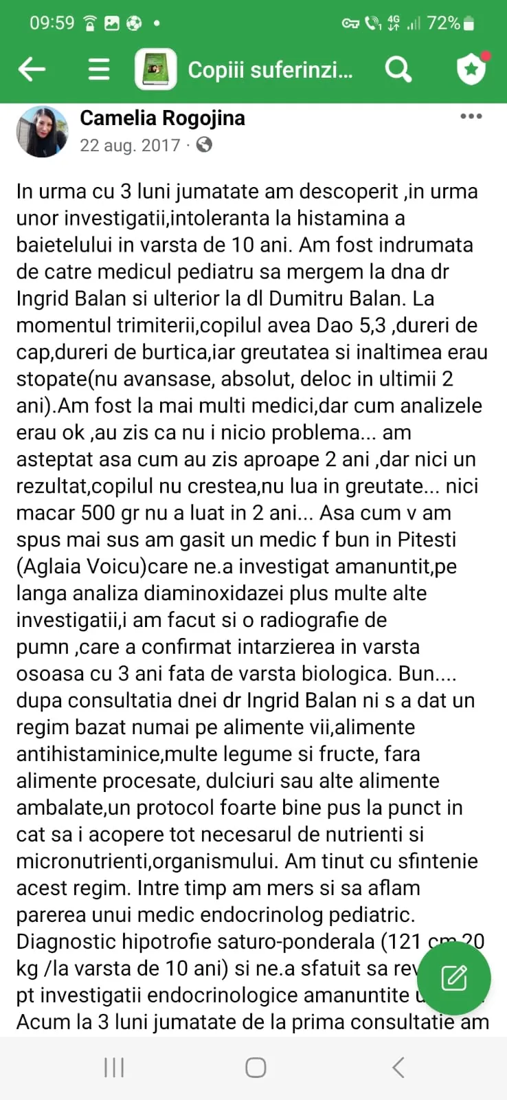 Mărturie din grupul de Facebook (captură 30)