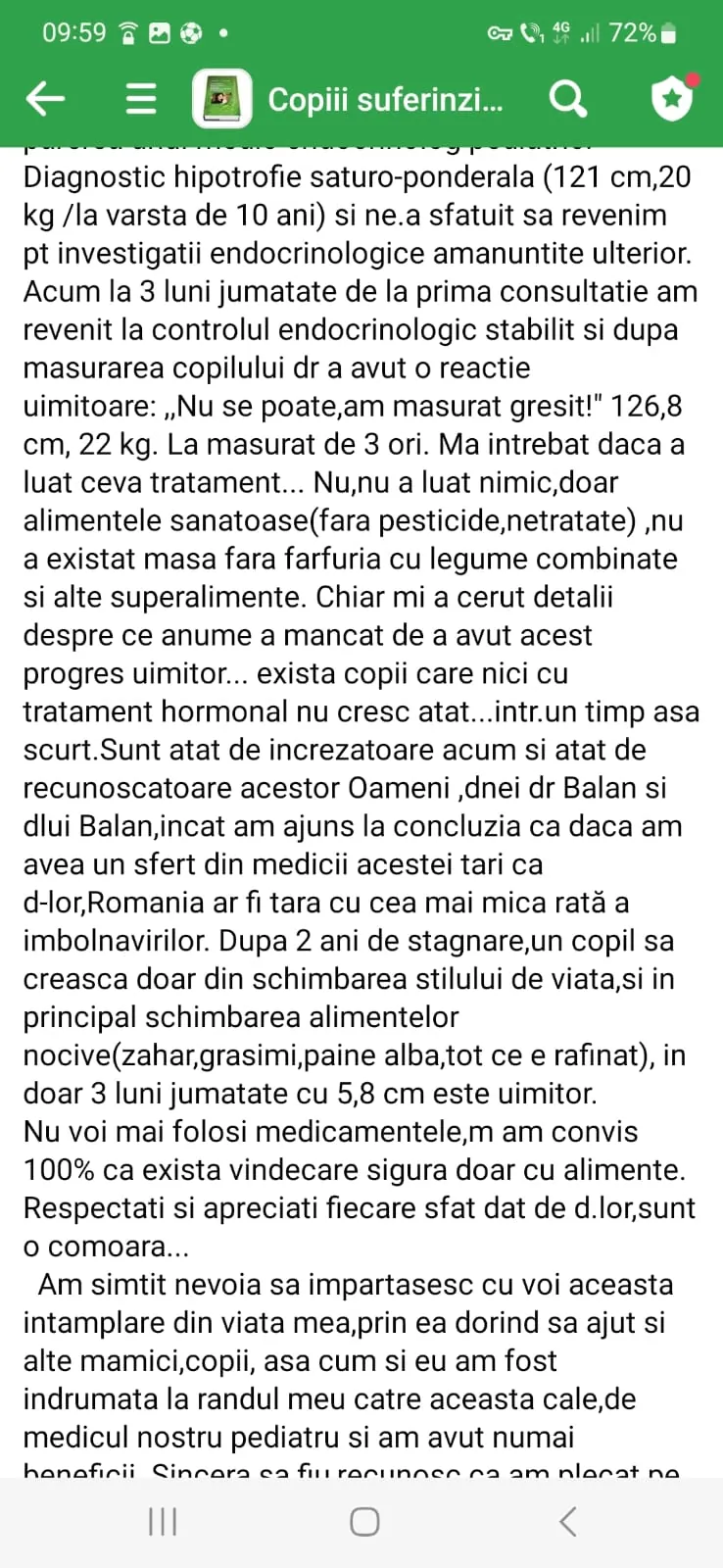 Mărturie din grupul de Facebook (captură 31)