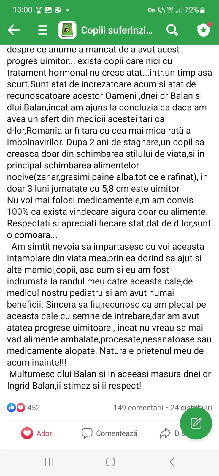 Mărturie din grupul de Facebook (captură 32)