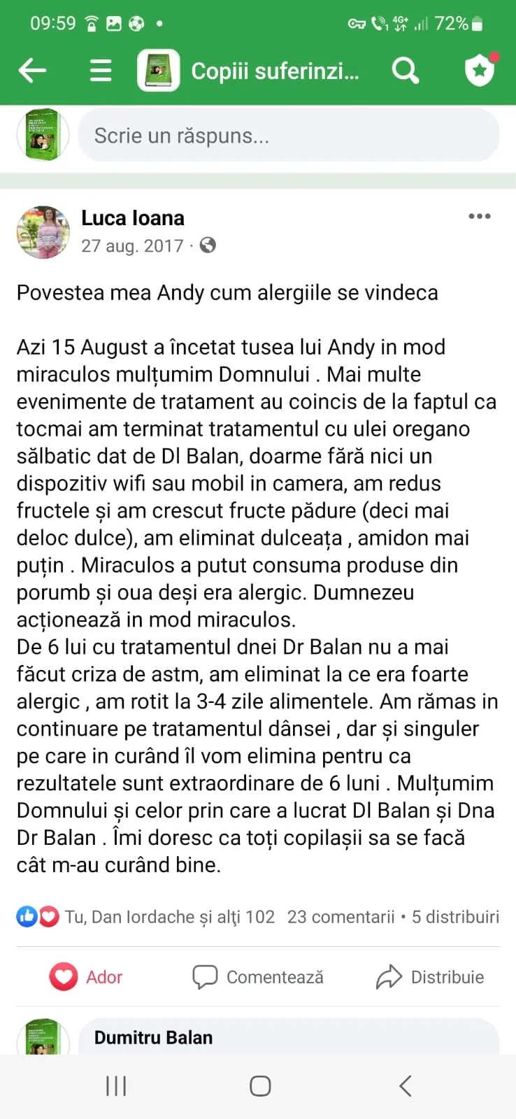 Mărturie din grupul de Facebook (captură 33)