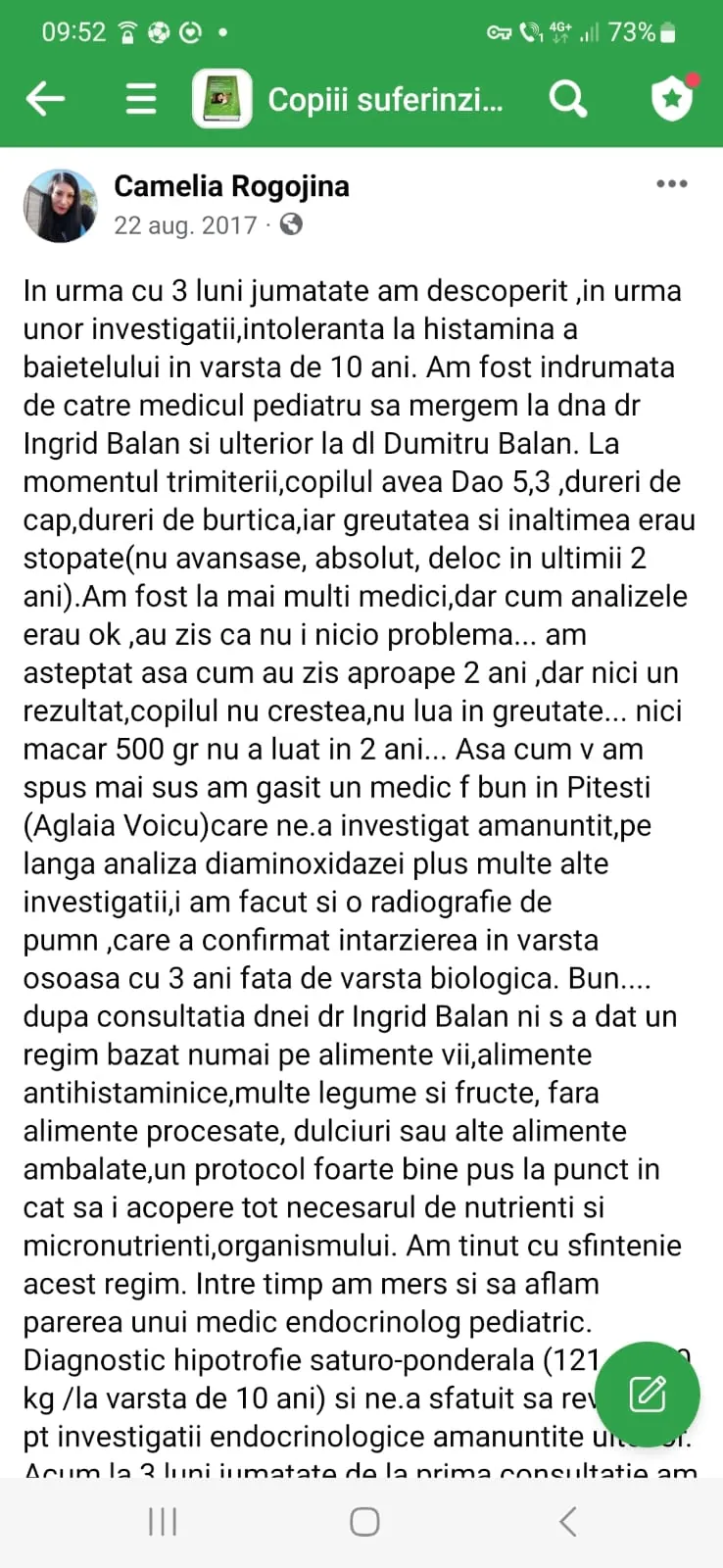 Mărturie din grupul de Facebook (captură 34)