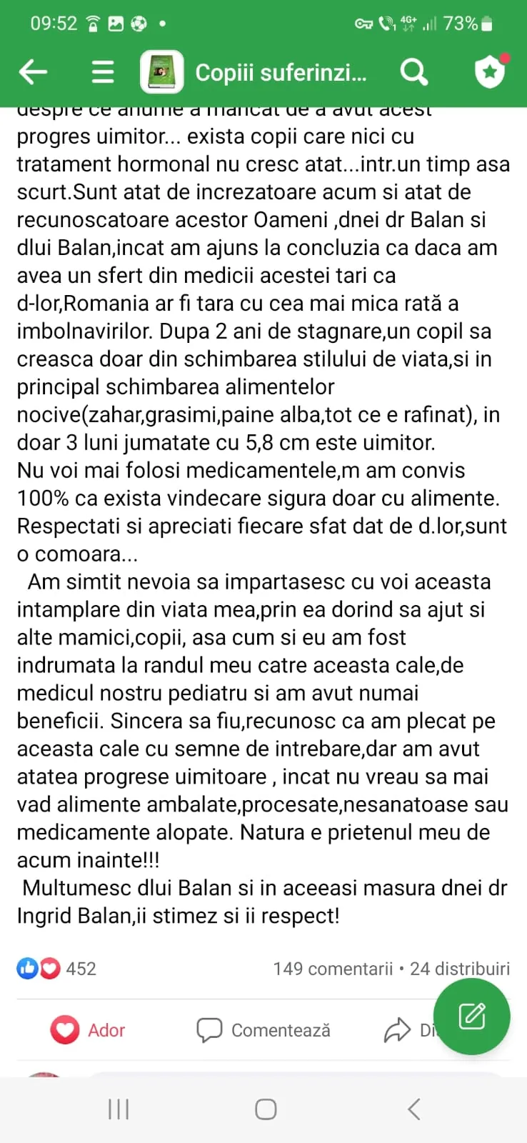 Mărturie din grupul de Facebook (captură 36)