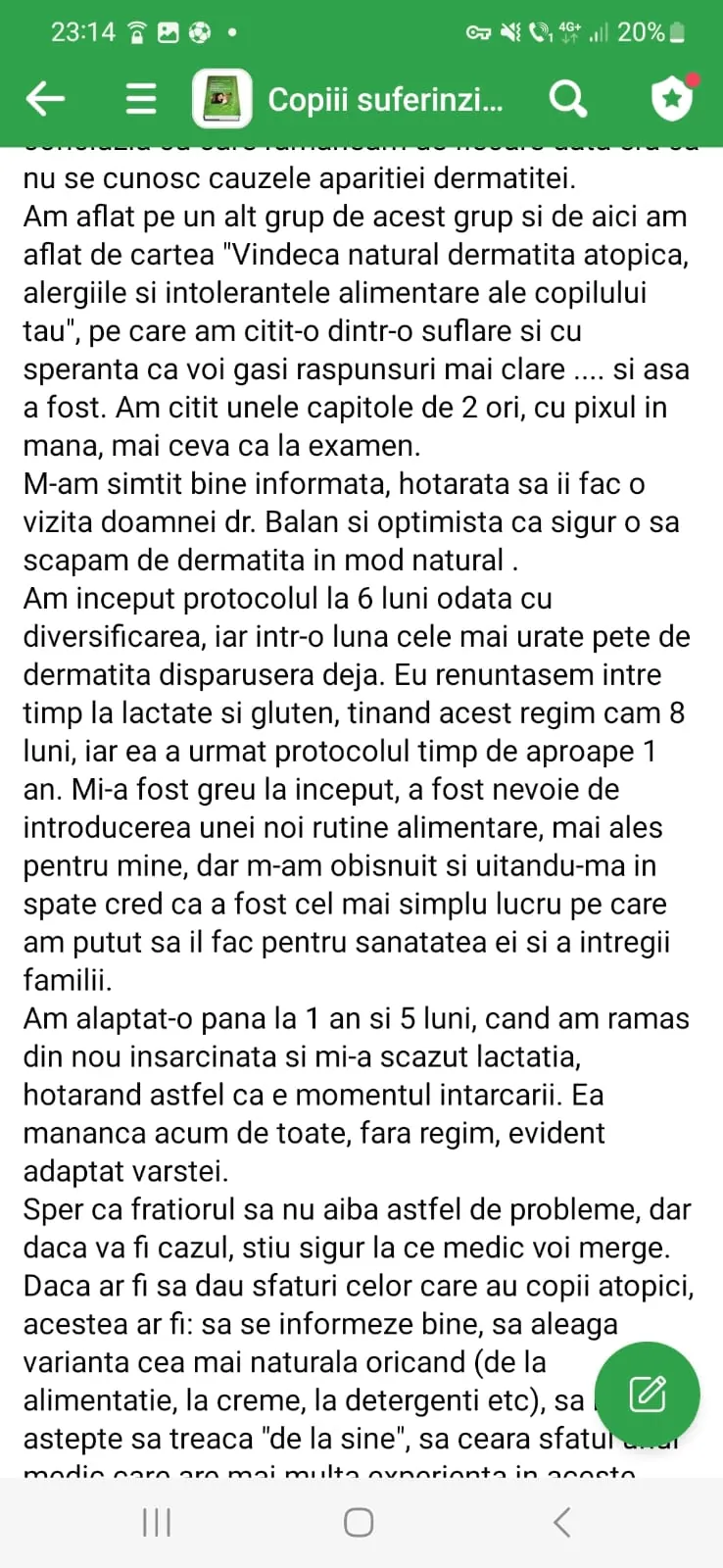 Mărturie din grupul de Facebook (captură 38)