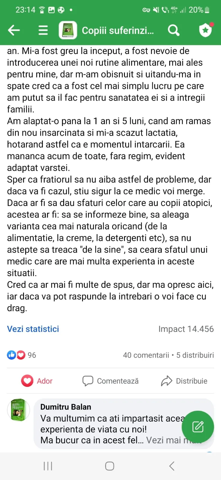 Mărturie din grupul de Facebook (captură 39)
