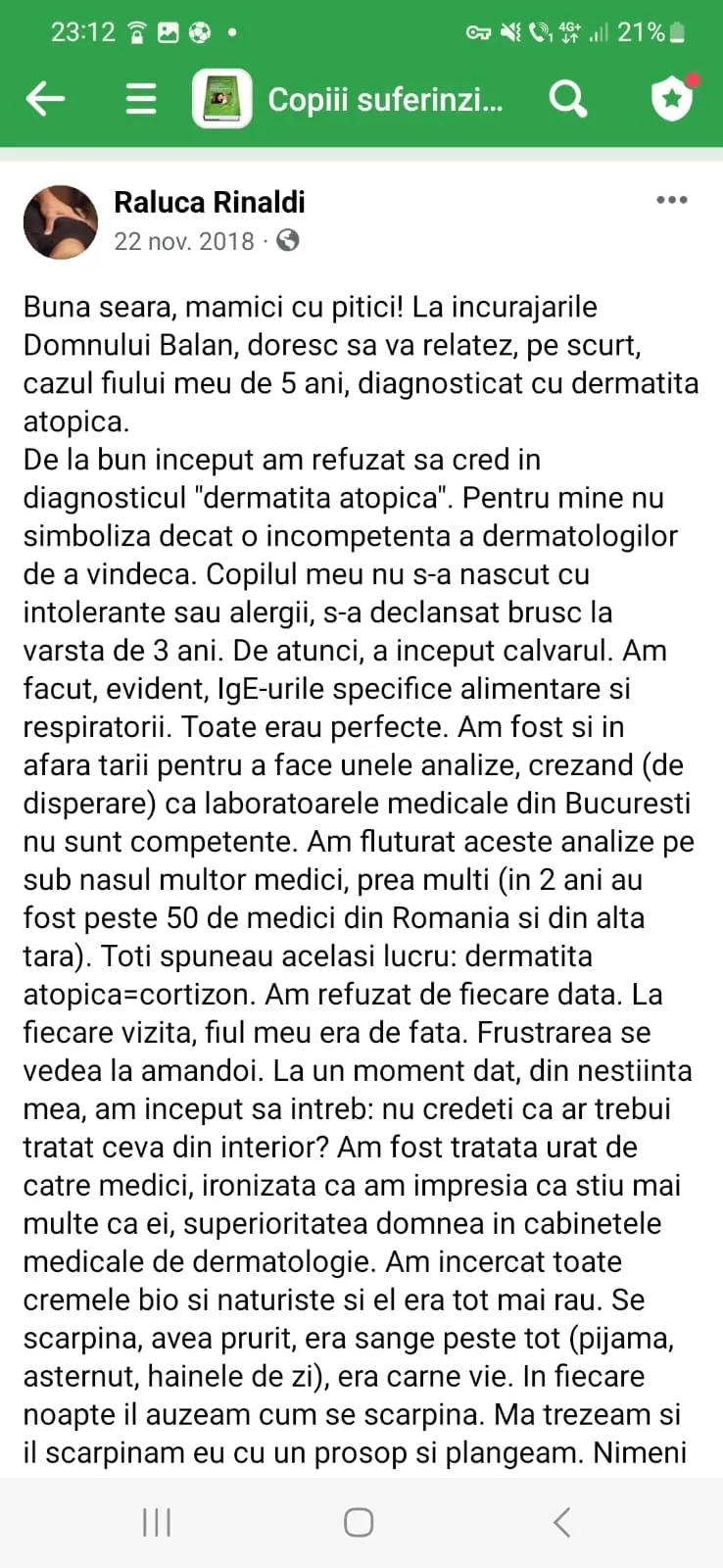 Mărturie din grupul de Facebook (captură 40)