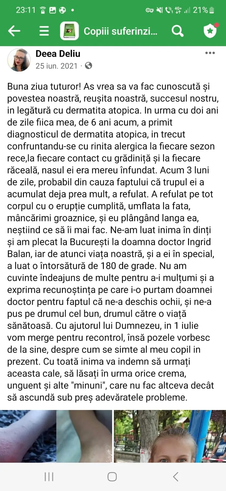 Mărturie din grupul de Facebook (captură 42)
