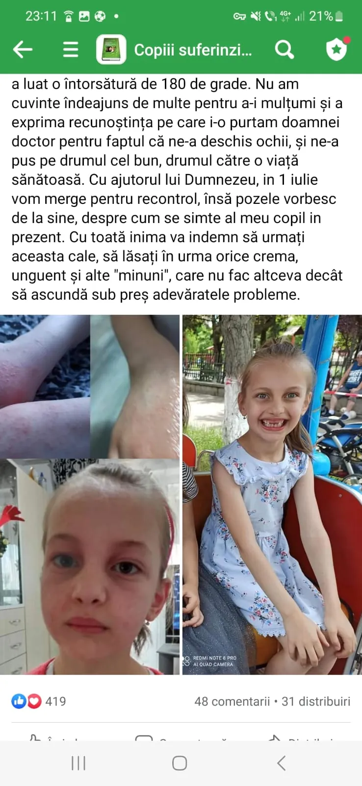 Mărturie din grupul de Facebook (captură 43)