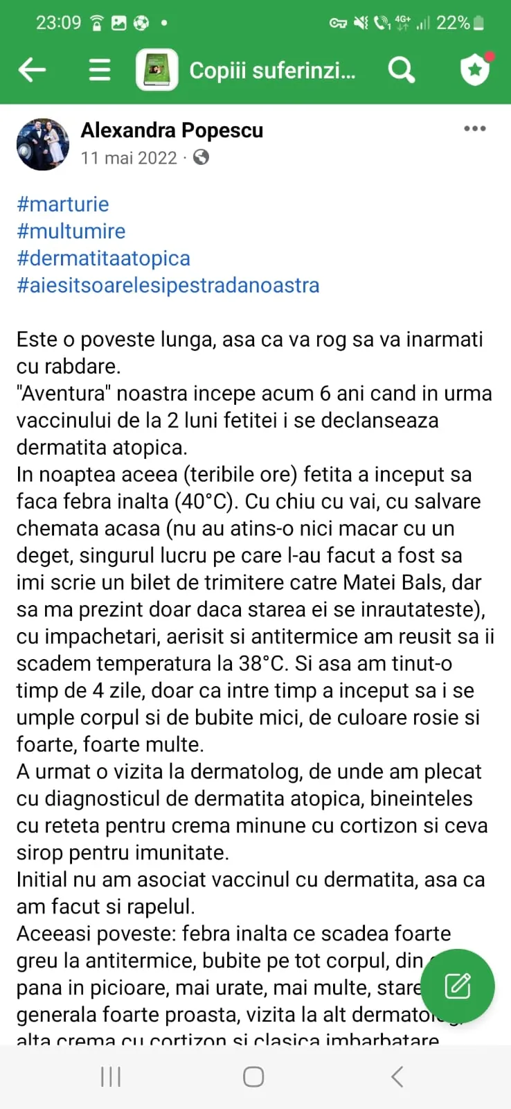 Mărturie din grupul de Facebook (captură 44)