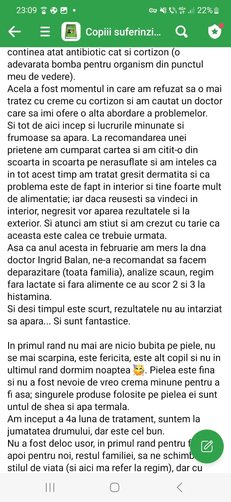 Mărturie din grupul de Facebook (captură 46)
