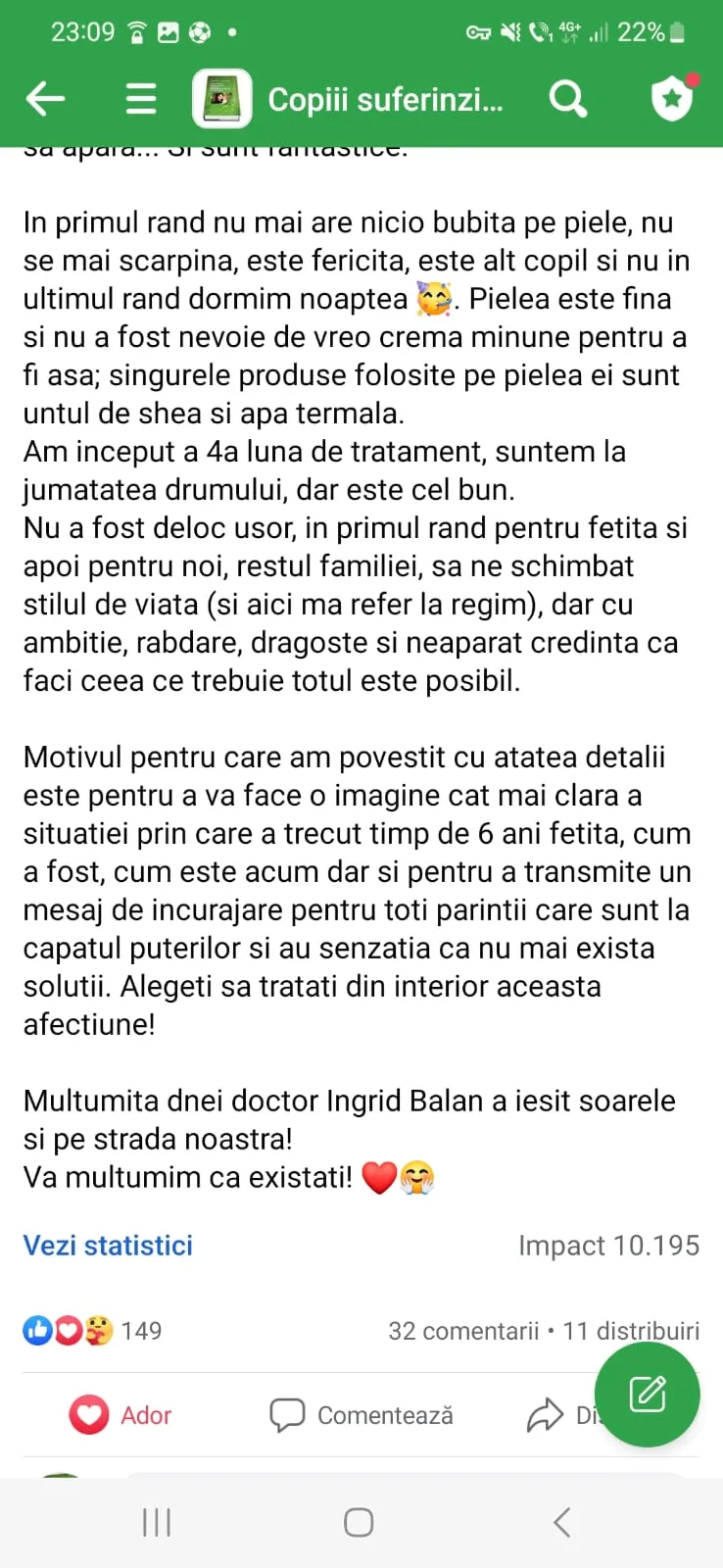Mărturie din grupul de Facebook (captură 47)