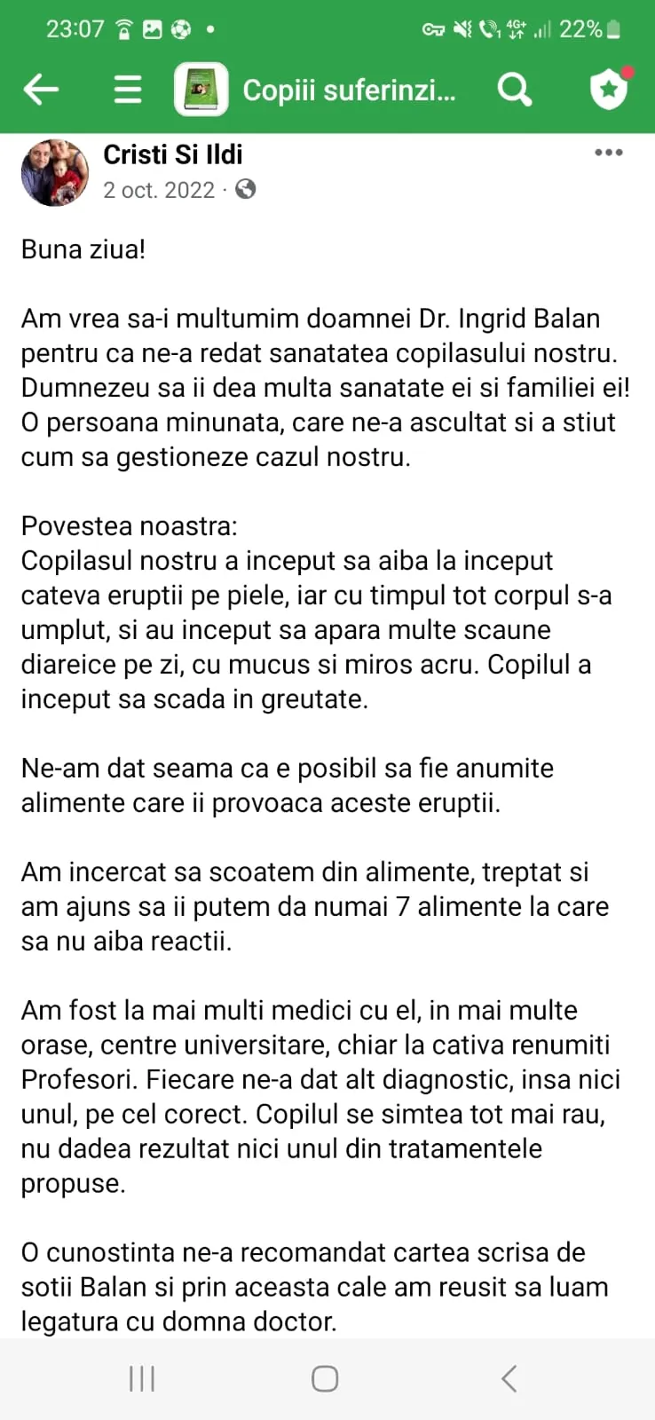 Mărturie din grupul de Facebook (captură 49)