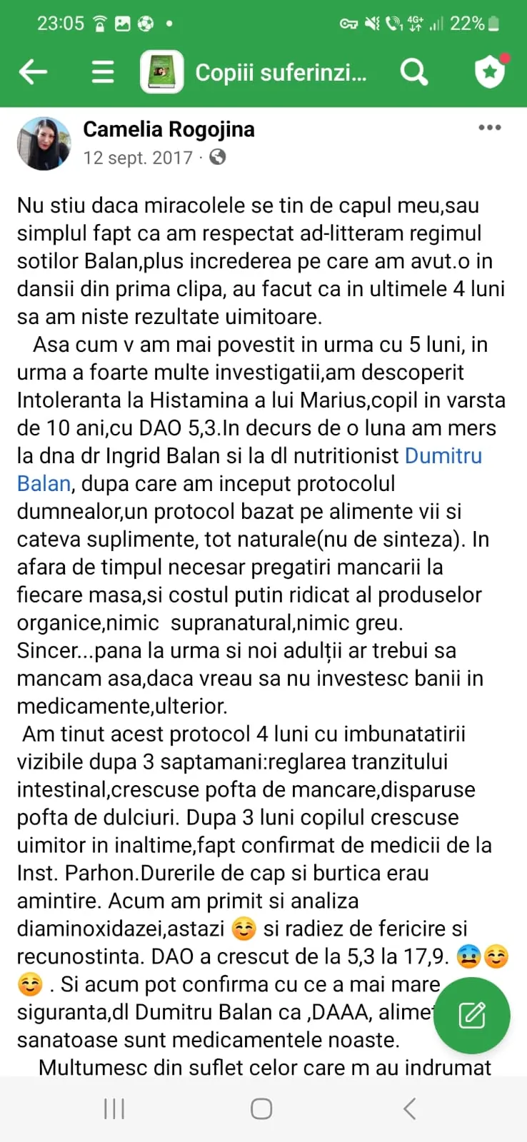 Mărturie din grupul de Facebook (captură 51)