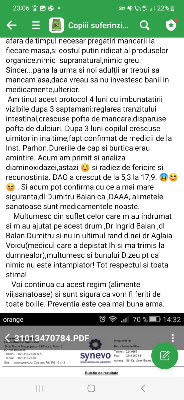 Mărturie din grupul de Facebook (captură 52)