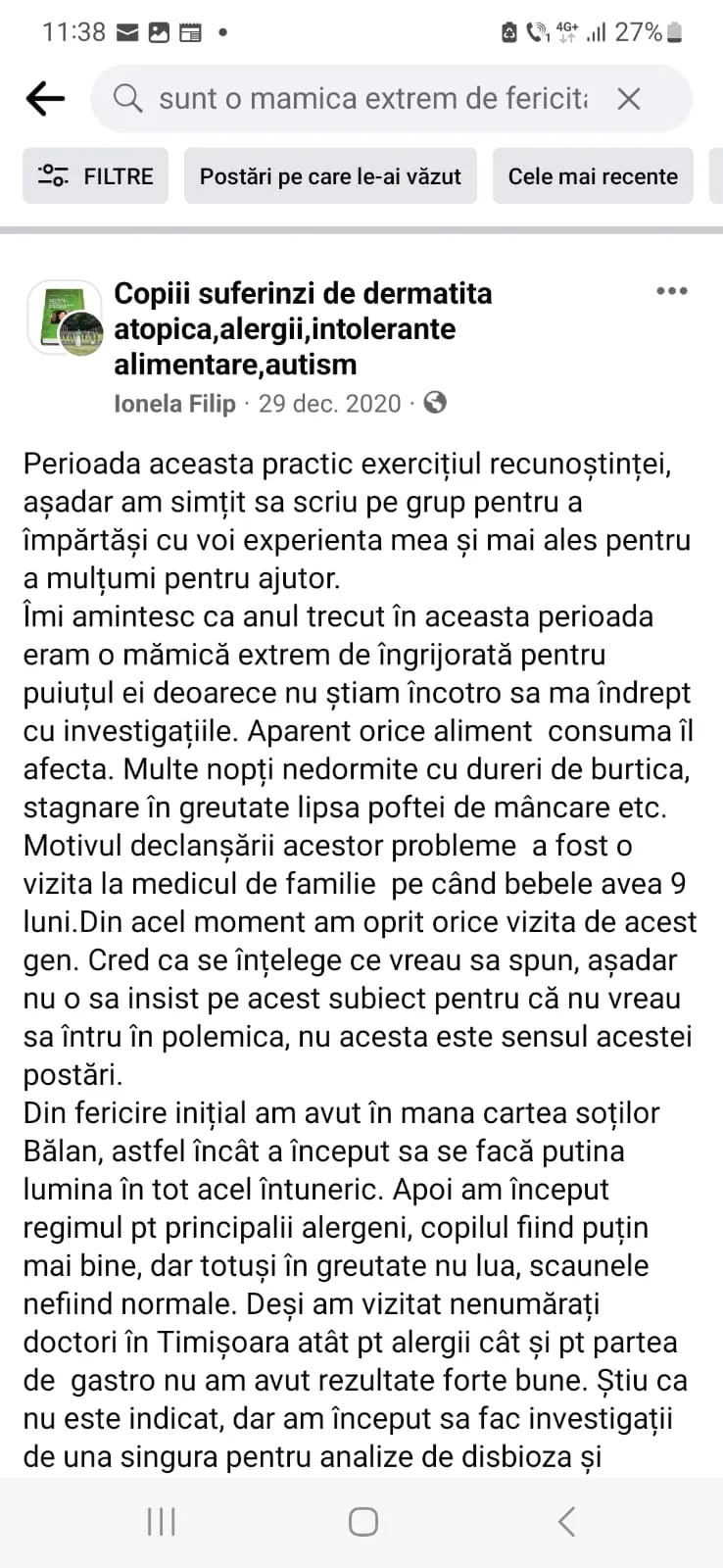 Mărturie din grupul de Facebook (captură 53)