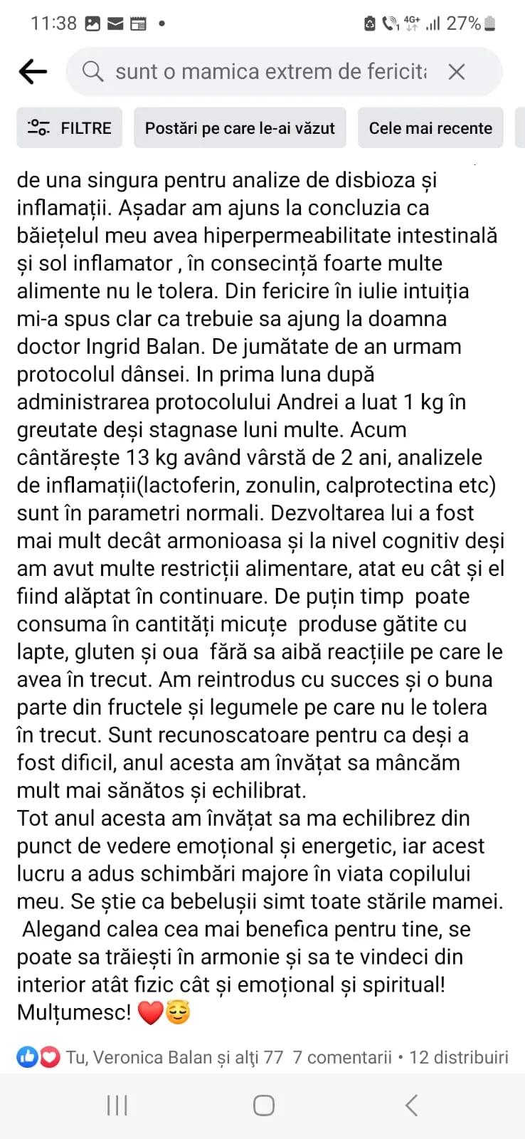Mărturie din grupul de Facebook (captură 54)