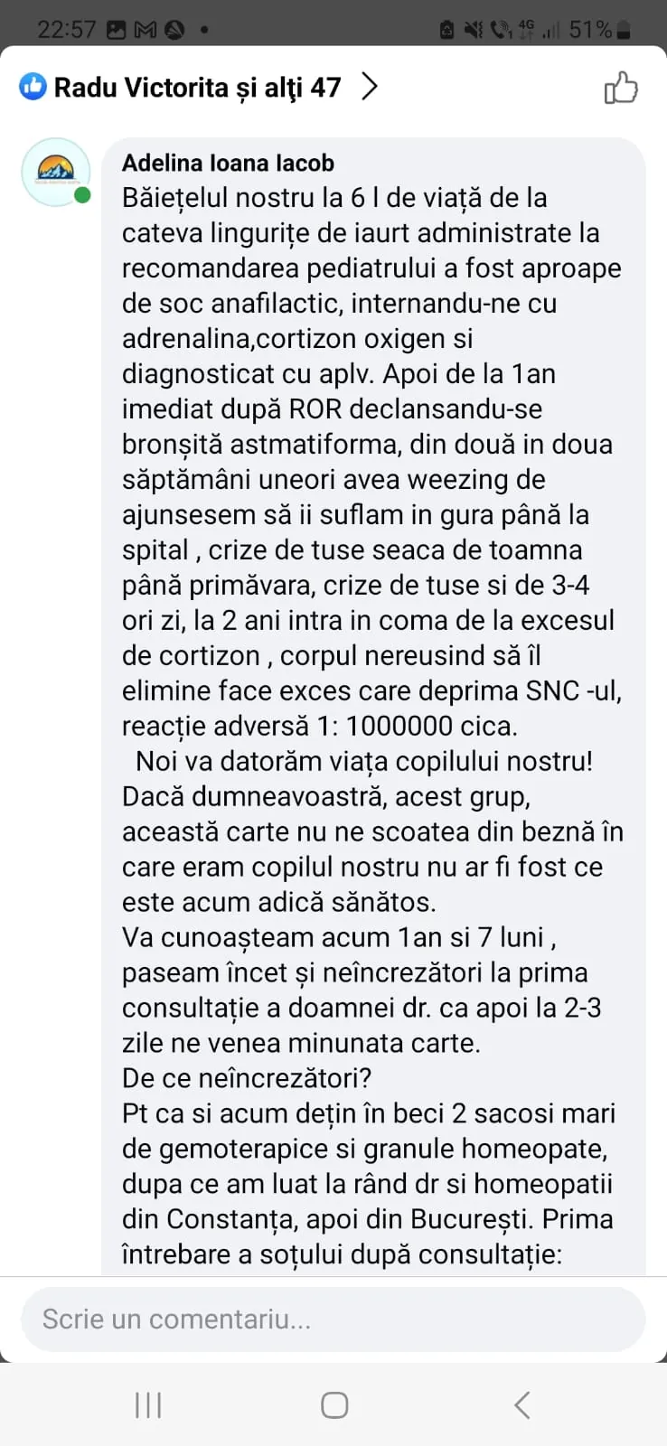 Mărturie din grupul de Facebook (captură 55)