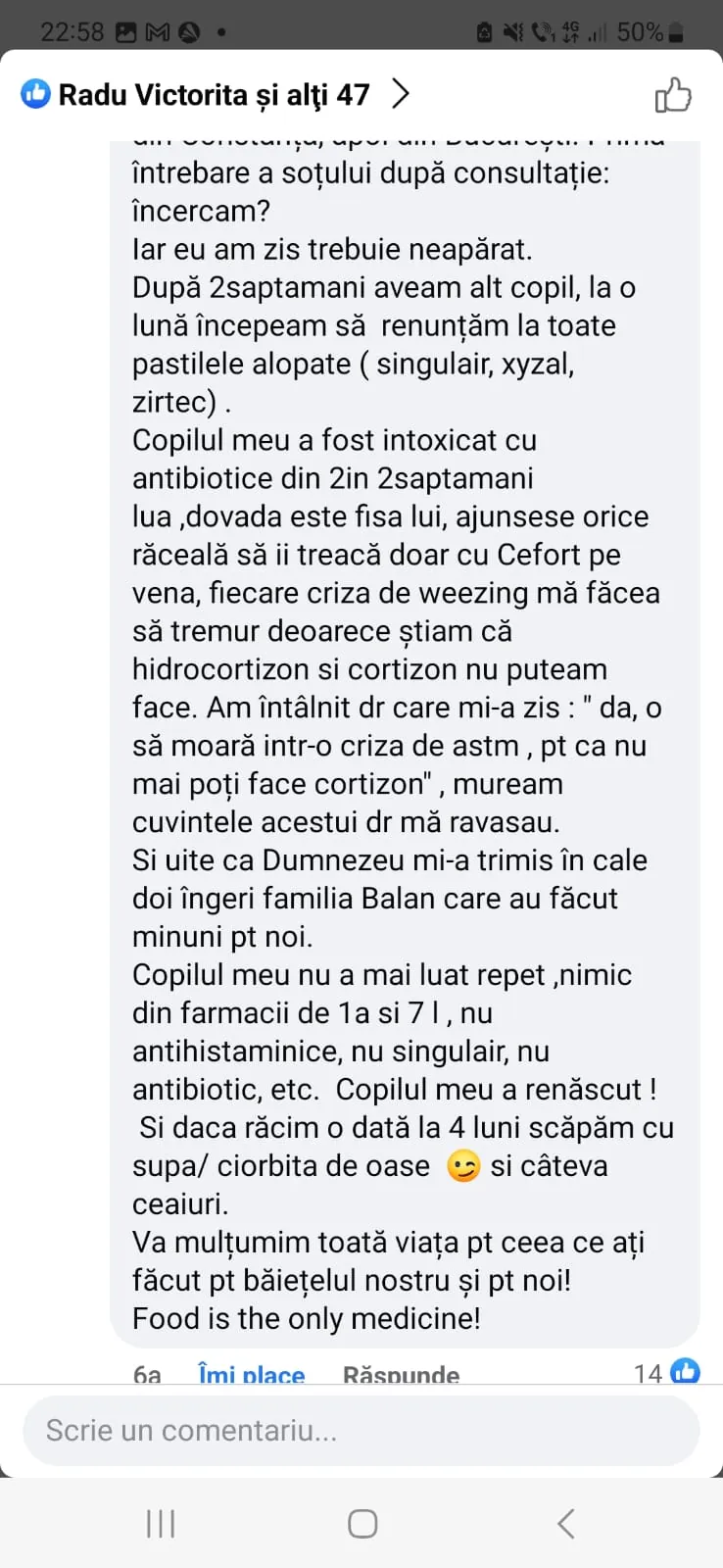 Mărturie din grupul de Facebook (captură 56)