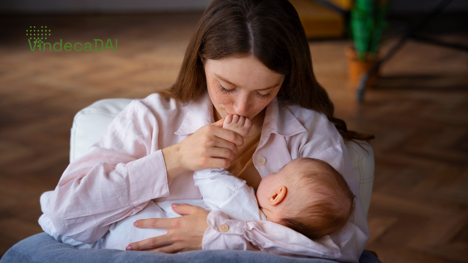 mama care sărută mâna bebelușui și îl alăptează pe bebe vindecadai